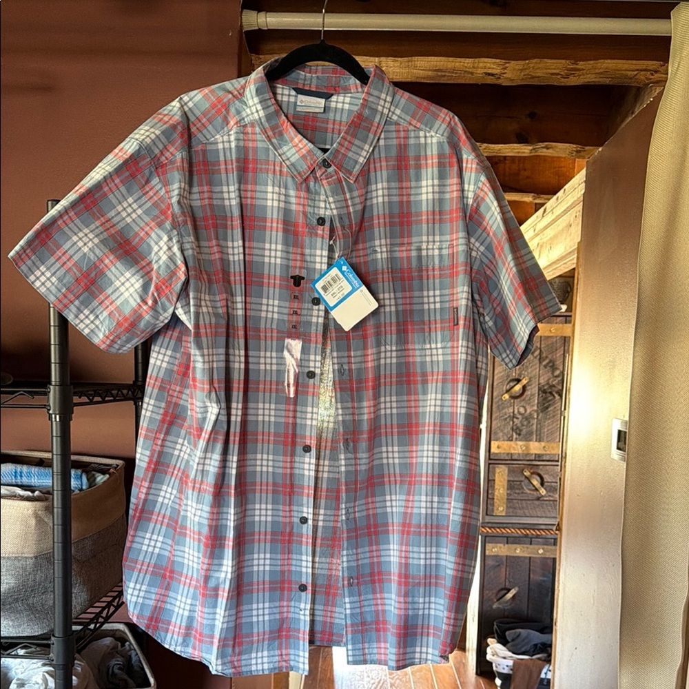 Men's Plaid Short Sleeve Shirt - Red and Blue